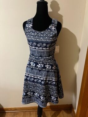 Derek Heart Navy and White Sleeveless Fit-and-Flare Dress